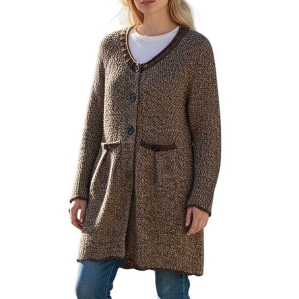Sundance Lambswool Cardigan Womens Small Brown Pockets 3-Button Long Sweater